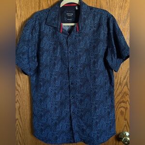 Silver Stone Collection Blue Paisley Button Front Shirt Short Sleeve Men's Sz XL